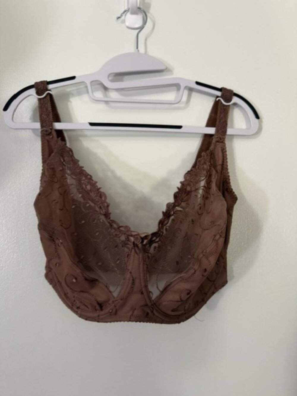 Allegro Lingerie Brown Sheer Mesh Embroidered Underwire Bra US 38M / UK 38J
